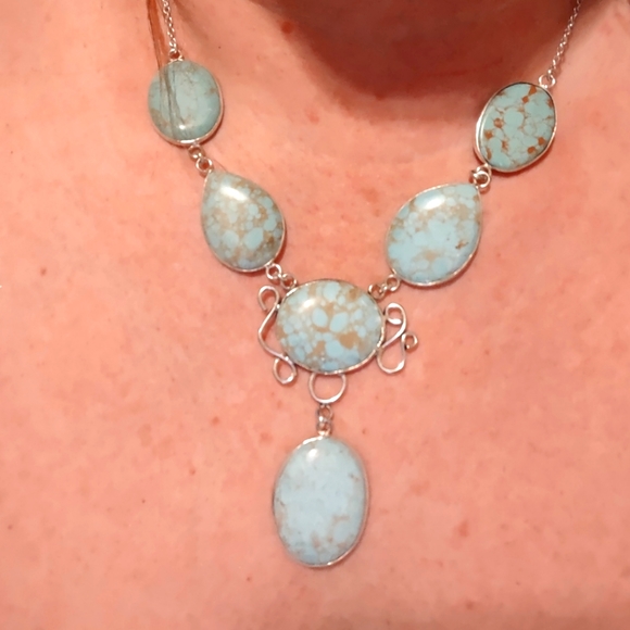 Lovely Light Blue Green Turquoise Pendant 925 Silver Necklace 18 inch - Picture 3 of 4